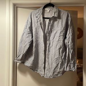 Old Navy Blue and White Boyfriend Button up